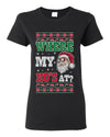 Where my Hos At Santa Funny Ugly Christmas Sweater Womens Graphic T-Shirt