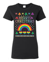 Merry Christmas Rainbow Hearts Womens Graphic T-Shirt