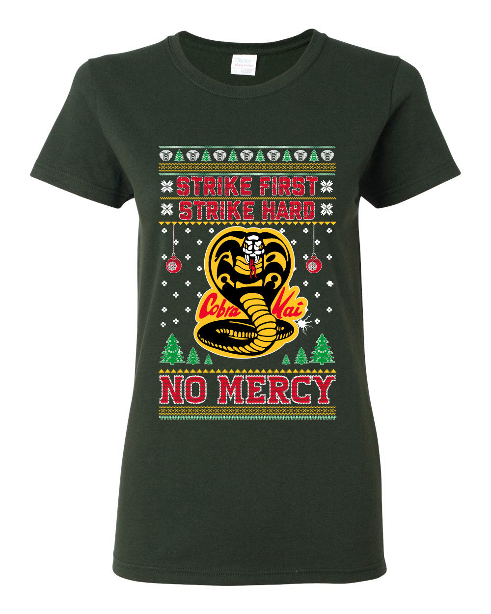 Strike First Strike Hard No Mercy Xmas Ugly Christmas Sweater Womens Graphic T-Shirt