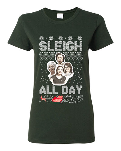 AOC The Squad Congresswomen Sleigh All Day Xmas Ugly Christmas Sweater Womens Graphic T-Shirt