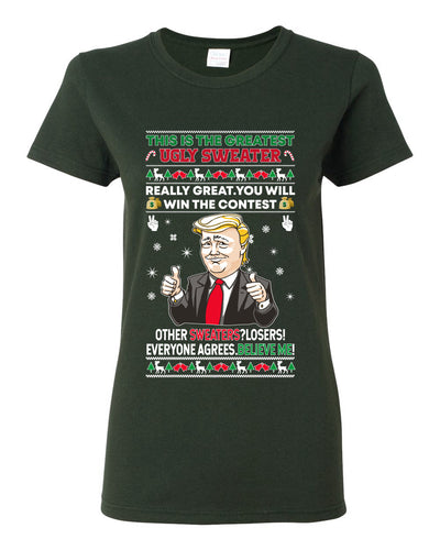 Trump This is the Greatest Ugly Christmas Sweater Womens Graphic T-Shirt