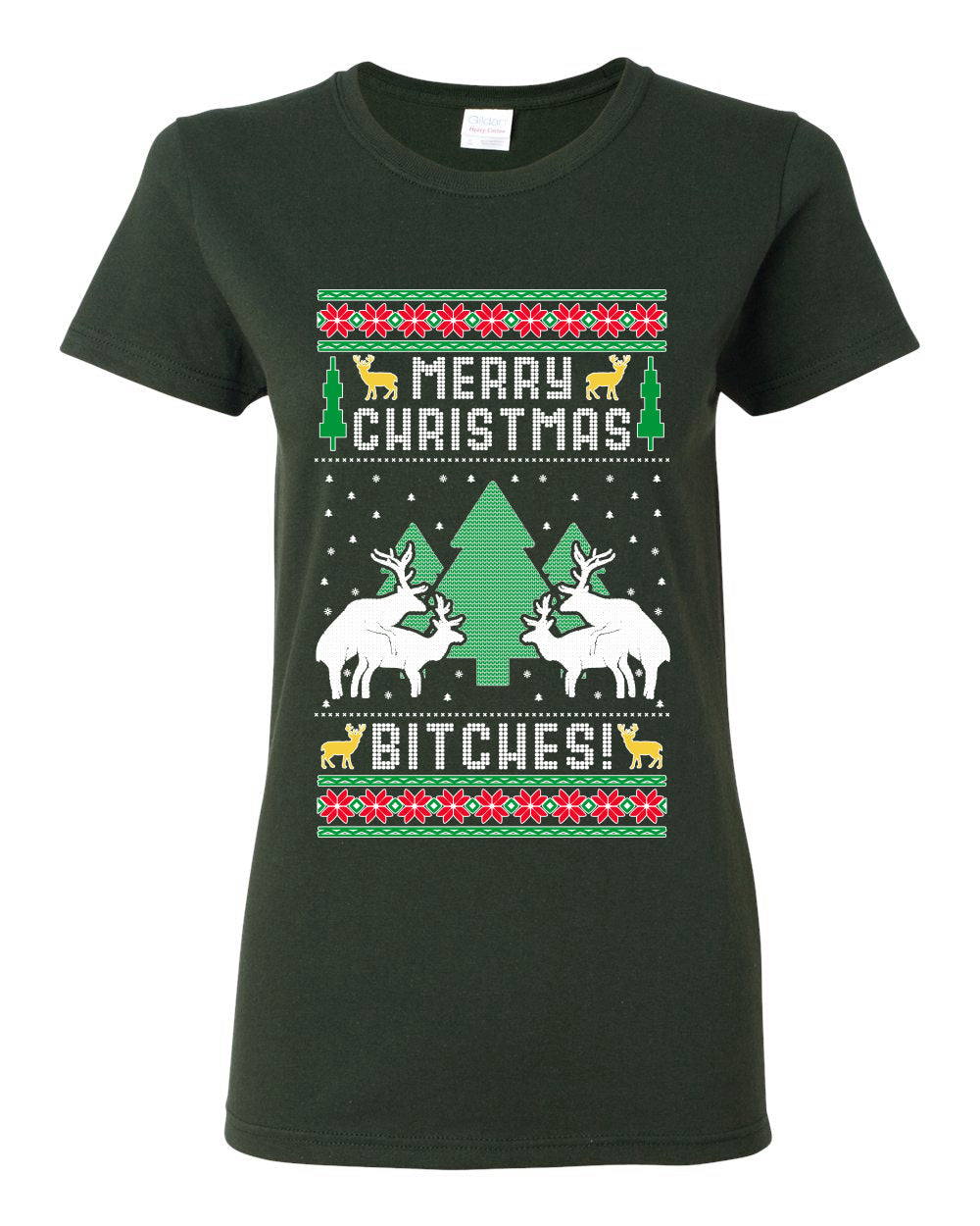 Merry Christmas Bitches Ugly Christmas Sweater Womens Graphic T-Shirt