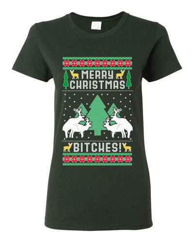 Merry Christmas Bitches Ugly Christmas Sweater Womens Graphic T-Shirt