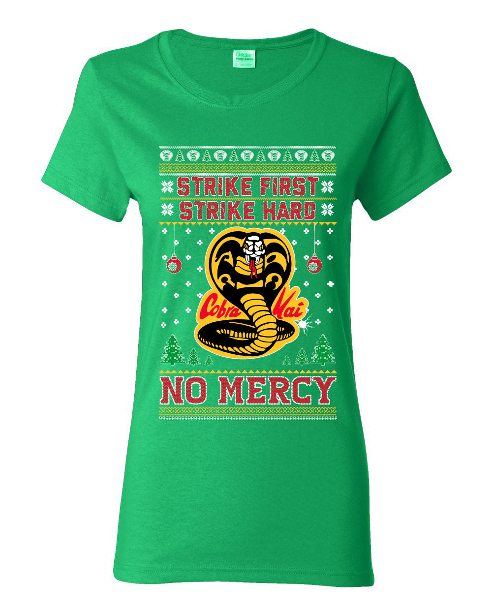 Strike First Strike Hard No Mercy Xmas Ugly Christmas Sweater Womens Graphic T-Shirt