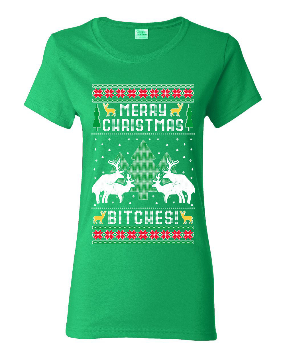 Merry Christmas Bitches Ugly Christmas Sweater Womens Graphic T-Shirt