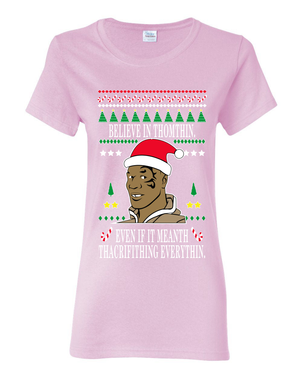 Lisp Believe In Thomthin Thacrifithing Everythin Ugly Christmas Sweater Womens Graphic T-Shirt