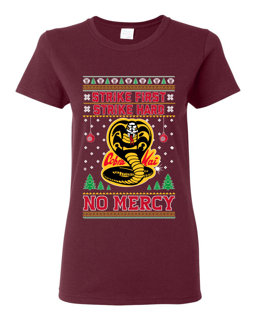 Strike First Strike Hard No Mercy Xmas Ugly Christmas Sweater Womens Graphic T-Shirt