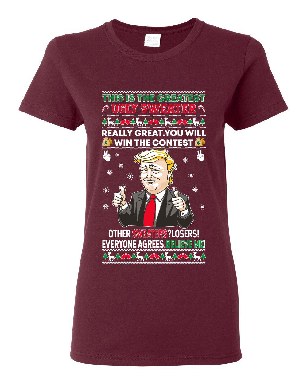 Trump This is the Greatest Ugly Christmas Sweater Womens Graphic T-Shirt