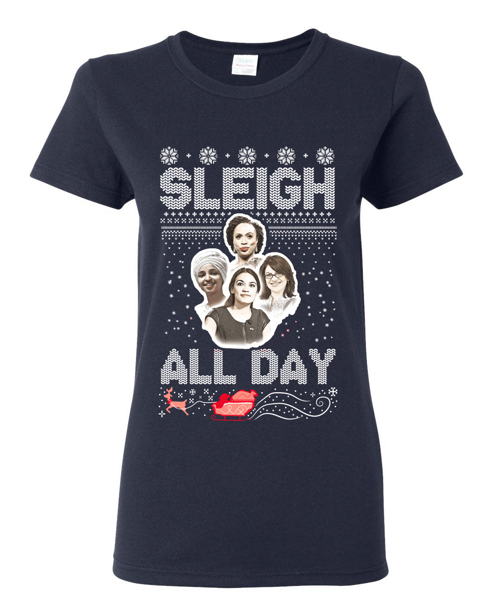 AOC The Squad Congresswomen Sleigh All Day Xmas Ugly Christmas Sweater Womens Graphic T-Shirt