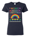 Merry Christmas Rainbow Hearts Womens Graphic T-Shirt