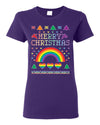 Merry Christmas Rainbow Hearts Womens Graphic T-Shirt