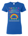 Merry Christmas Rainbow Hearts Womens Graphic T-Shirt