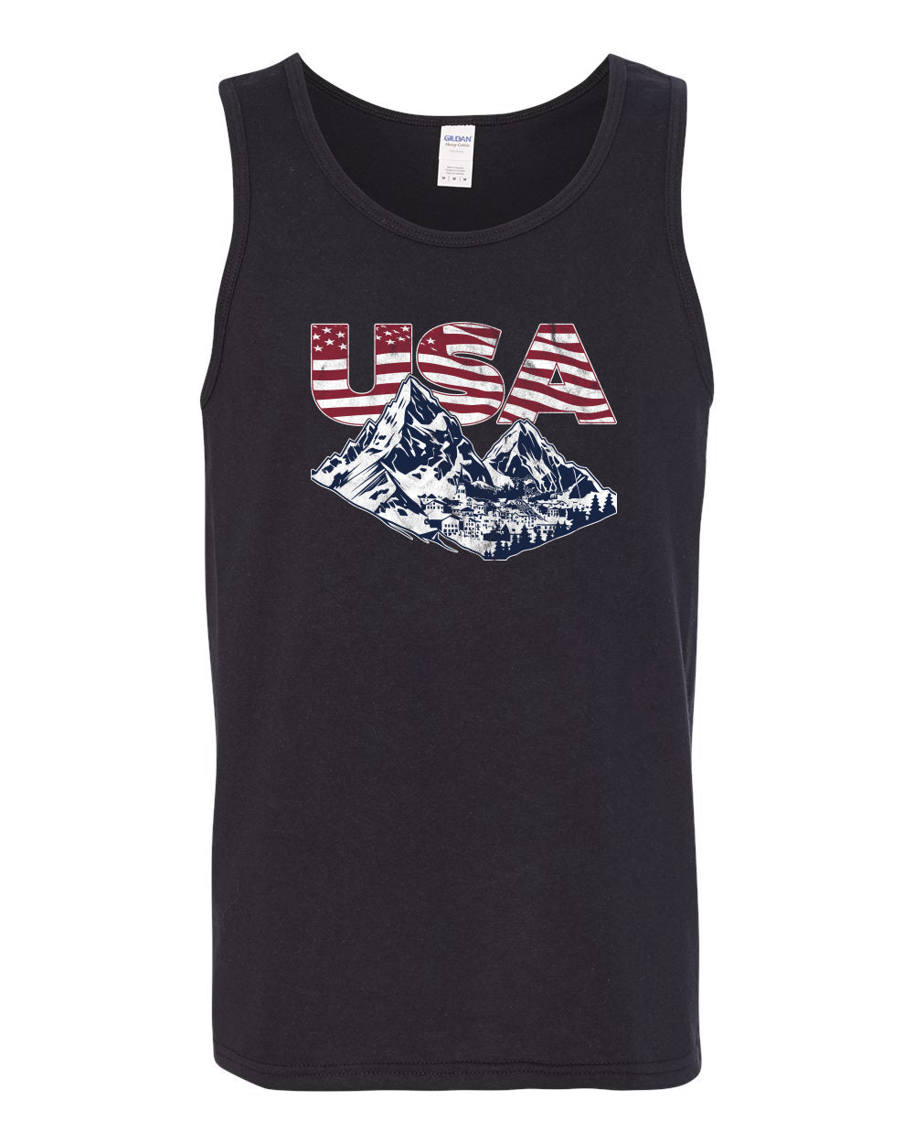 USA Winter Team Sports Fan Collection | USA Flag Mountainscape Sweater, Men Tank Top
