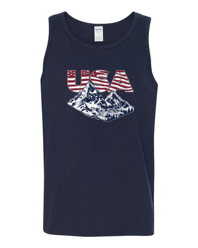 USA Winter Team Sports Fan Collection | USA Flag Mountainscape Sweater, Men Tank Top