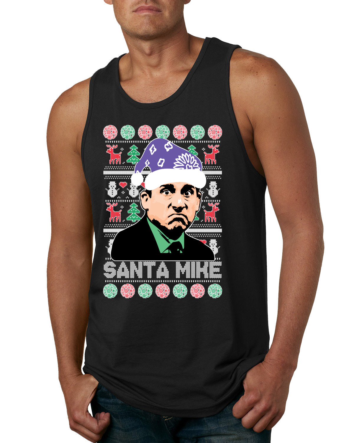 Santa Mike Michael Scott The Office Ugly Christmas Sweater Mens Graphic Tank Top