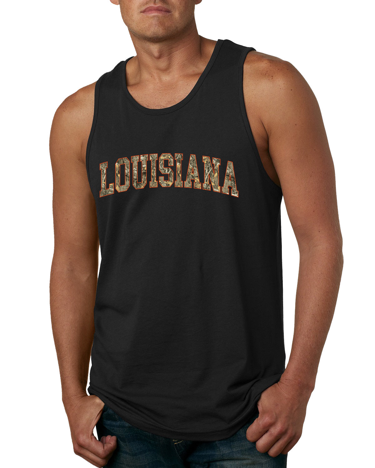Louisiana  Camo Fill Orange Outline Sweater, Men Tank Top