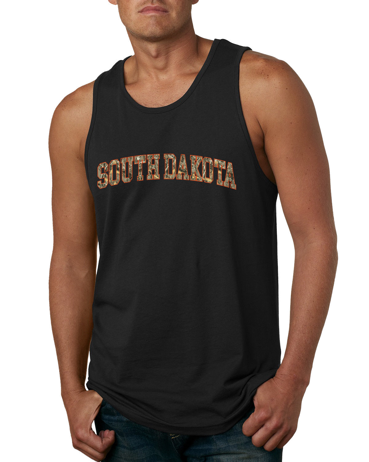 South Dakota  Camo Fill Orange Outline Sweater, Men Tank Top