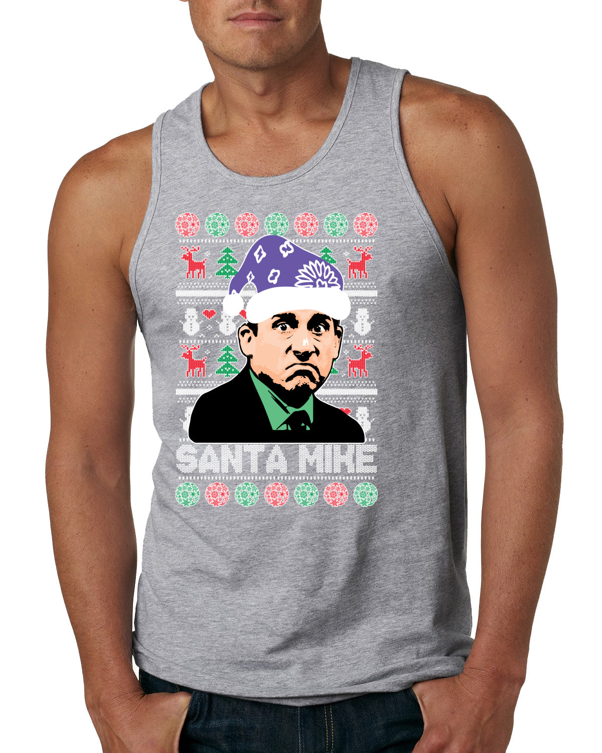 Santa Mike Michael Scott The Office Ugly Christmas Sweater Mens Graphic Tank Top