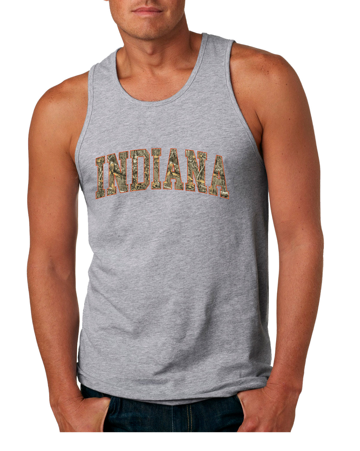 Indiana  Camo Fill Orange Outline Sweater, Men Tank Top