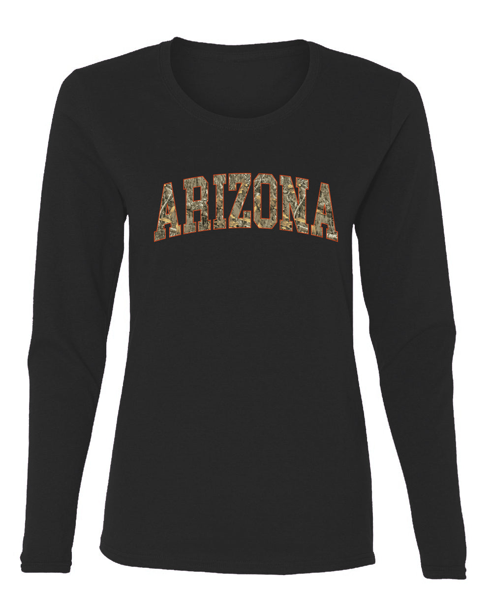 Arizona  Camo Fill Orange Outline Sweater, Womens Graphic Long Sleeve T-Shirt