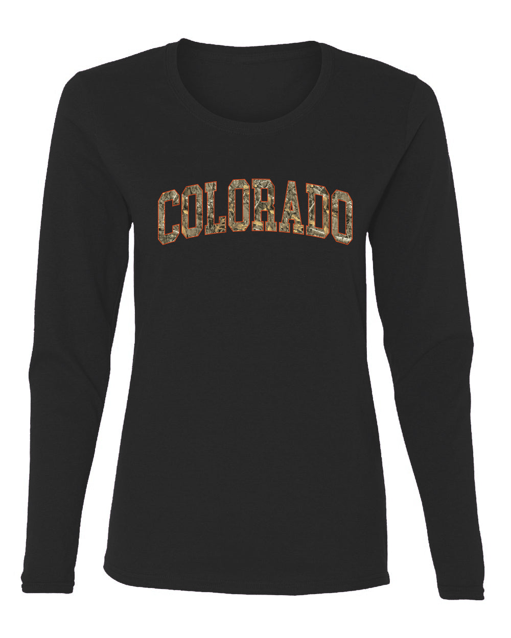 Colorado  Camo Fill Orange Outline Sweater, Womens Graphic Long Sleeve T-Shirt