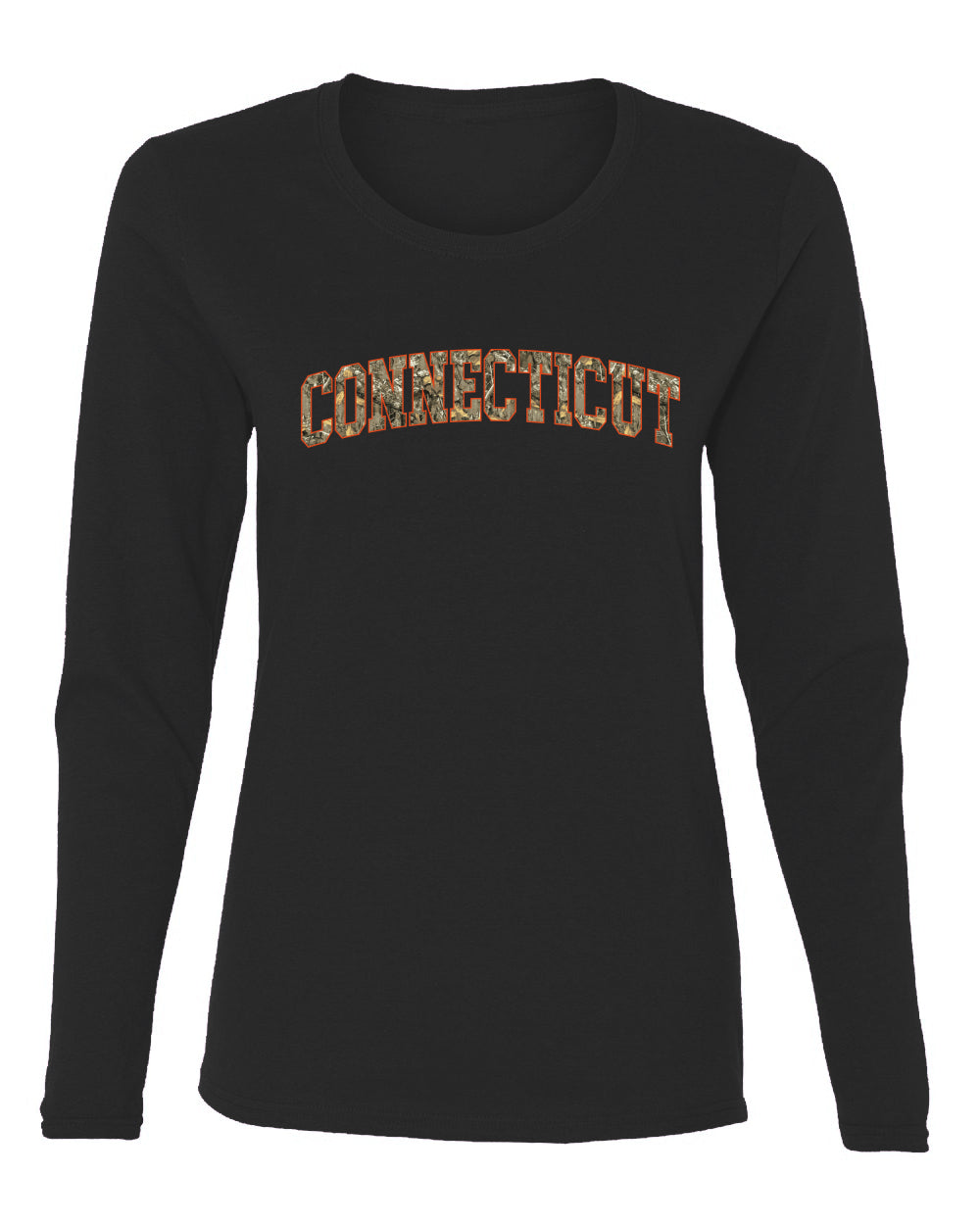 Connecticut  Camo Fill Orange Outline Sweater, Womens Graphic Long Sleeve T-Shirt