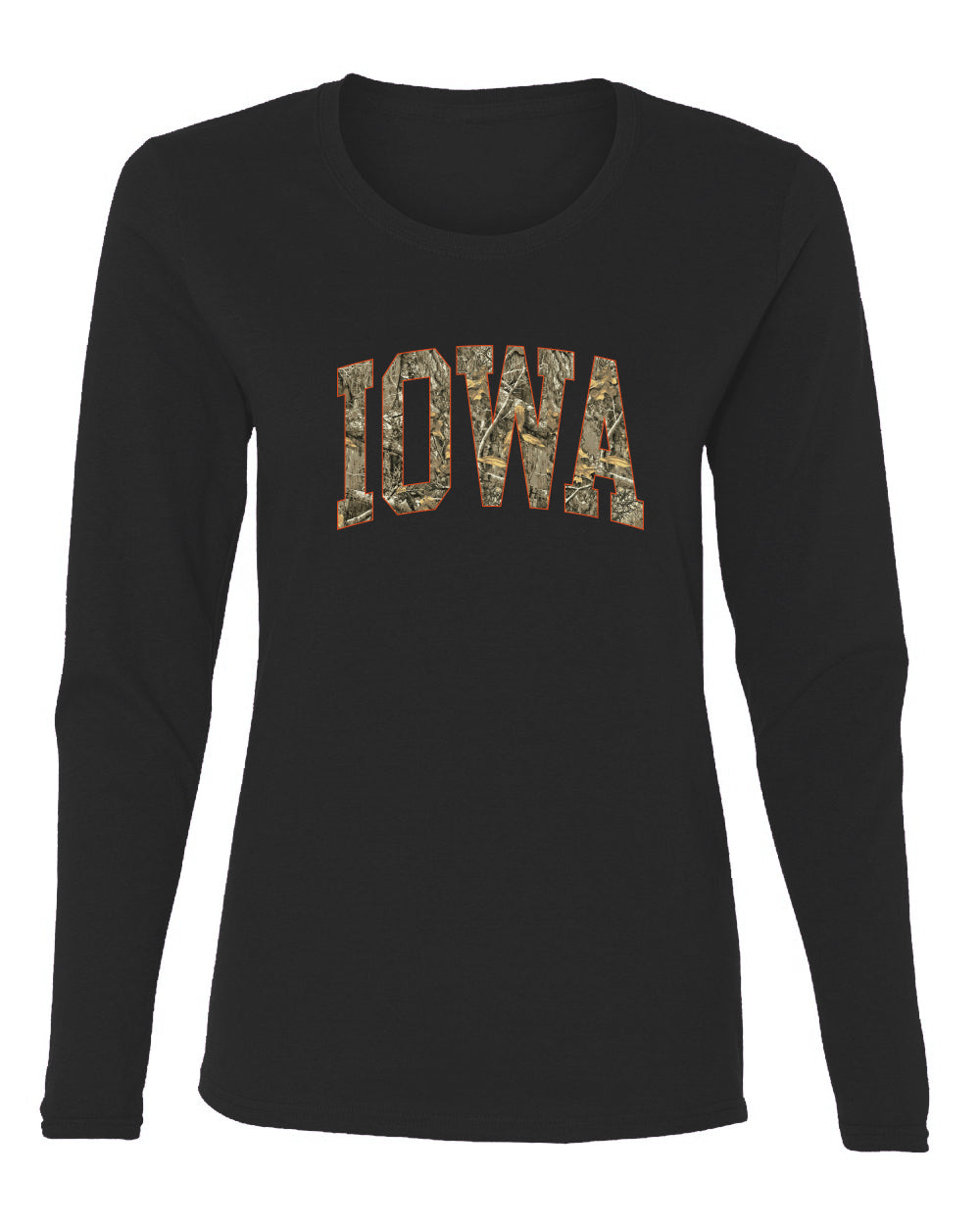Iowa  Camo Fill Orange Outline Sweater, Womens Graphic Long Sleeve T-Shirt