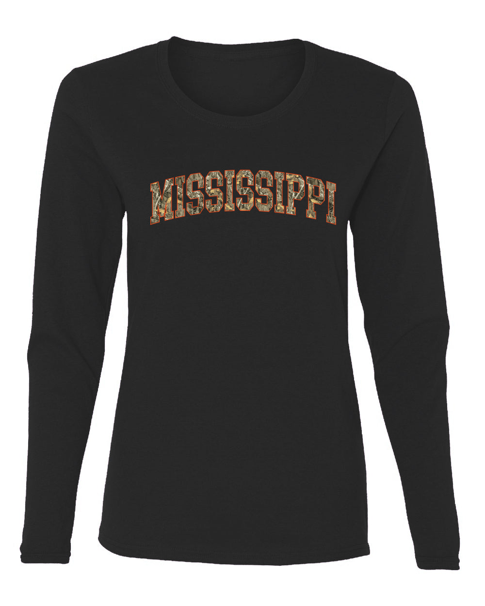 Mississippi  Camo Fill Orange Outline Sweater, Womens Graphic Long Sleeve T-Shirt