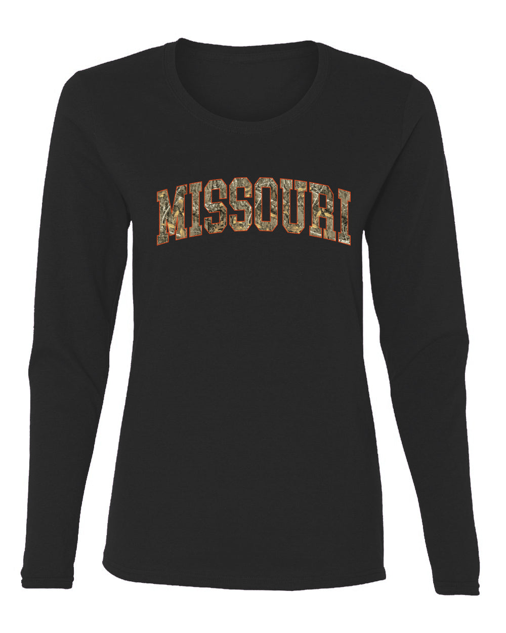 Missouri Camo Fill Orange Outline Sweater, Womens Graphic Long Sleeve T-Shirt