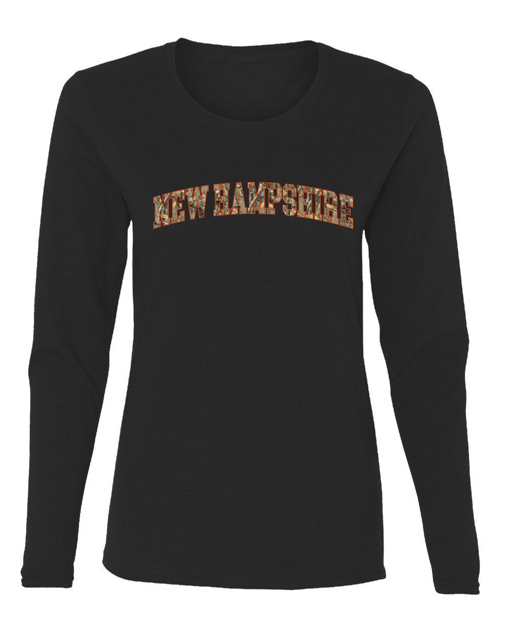 New Hampshire  Camo Fill Orange Outline Sweater, Womens Graphic Long Sleeve T-Shirt