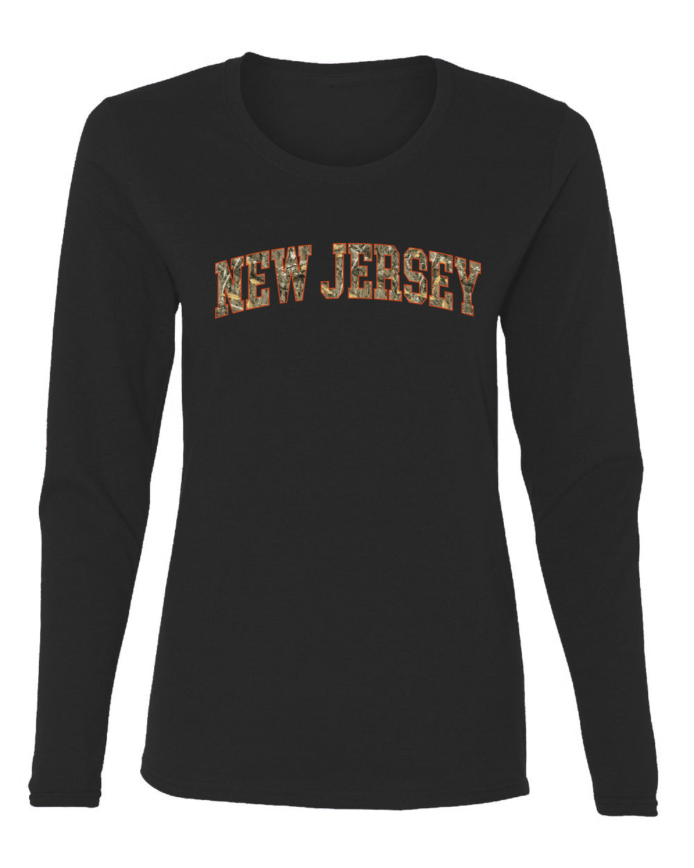 New Jersey  Camo Fill Orange Outline Sweater, Womens Graphic Long Sleeve T-Shirt