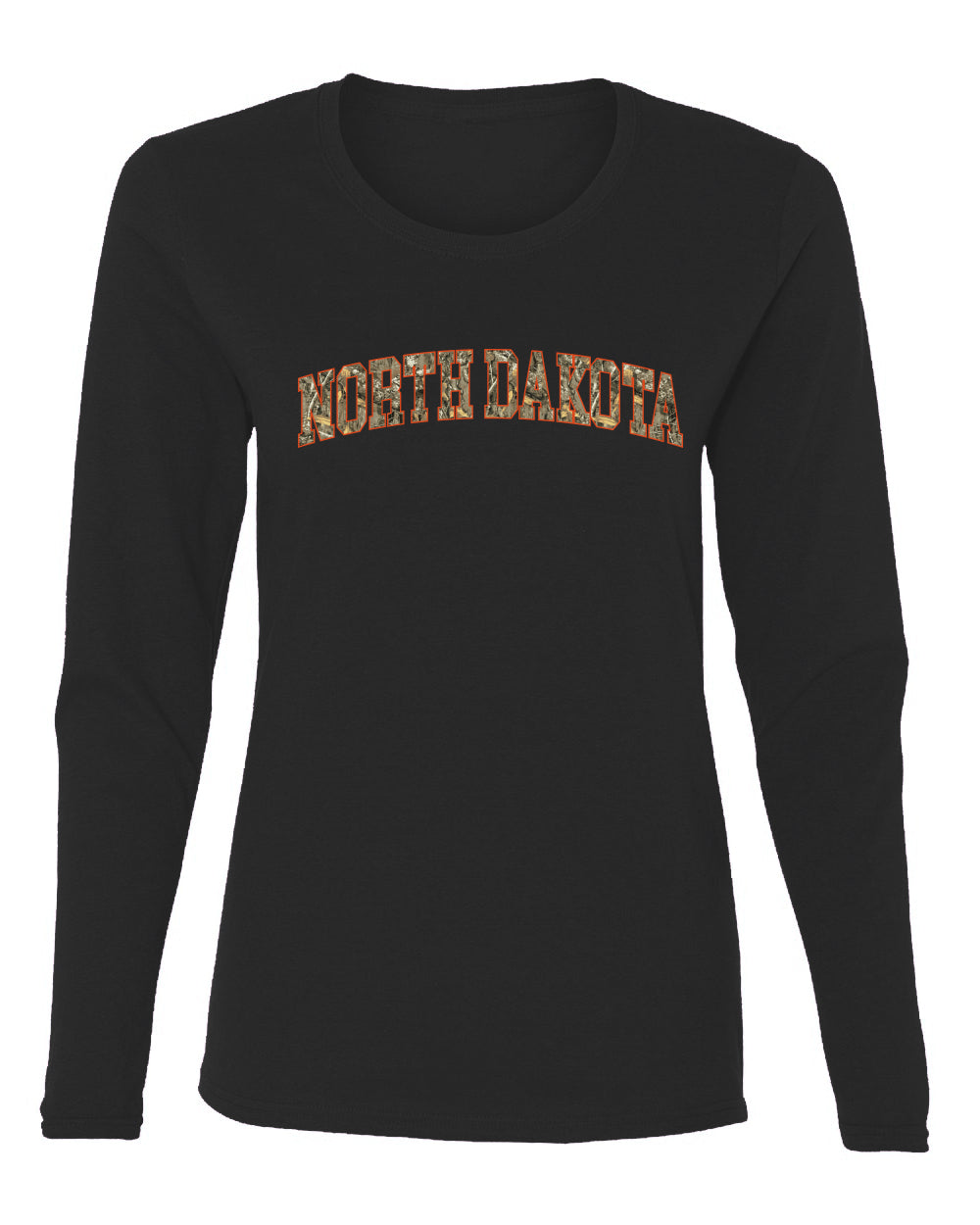 North Dakota  Camo Fill Orange Outline Sweater, Womens Graphic Long Sleeve T-Shirt