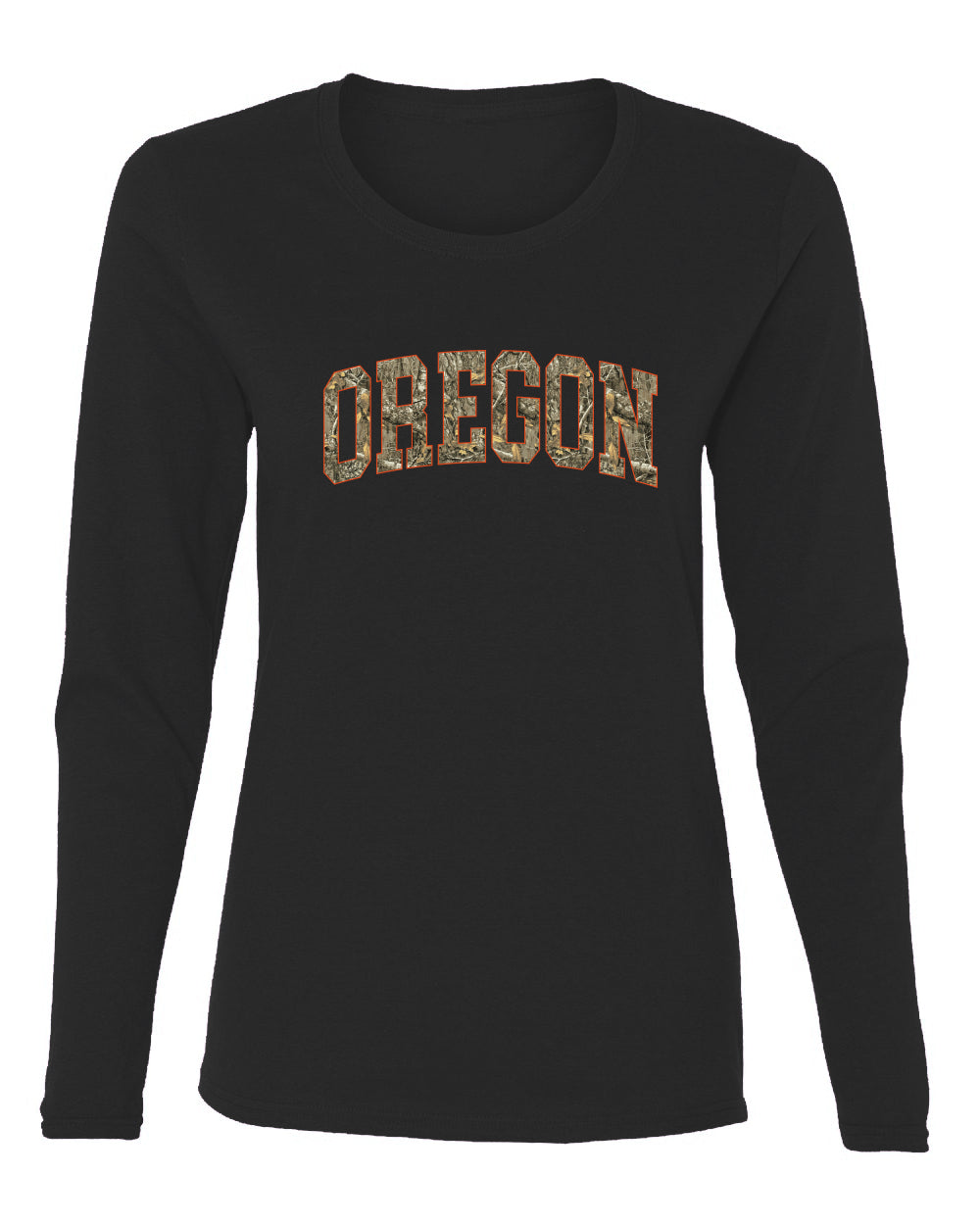 Oregon  Camo Fill Orange Outline Sweater, Womens Graphic Long Sleeve T-Shirt