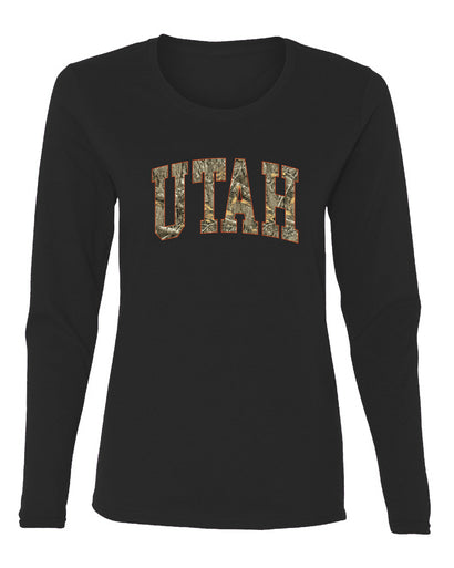Utah  Camo Fill Orange Outline Sweater, Womens Graphic Long Sleeve T-Shirt