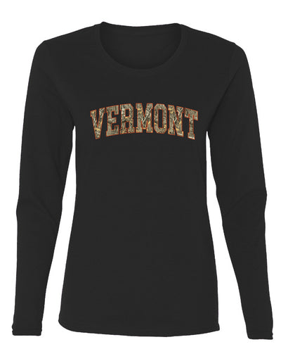 Vermont  Camo Fill Orange Outline Sweater, Womens Graphic Long Sleeve T-Shirt