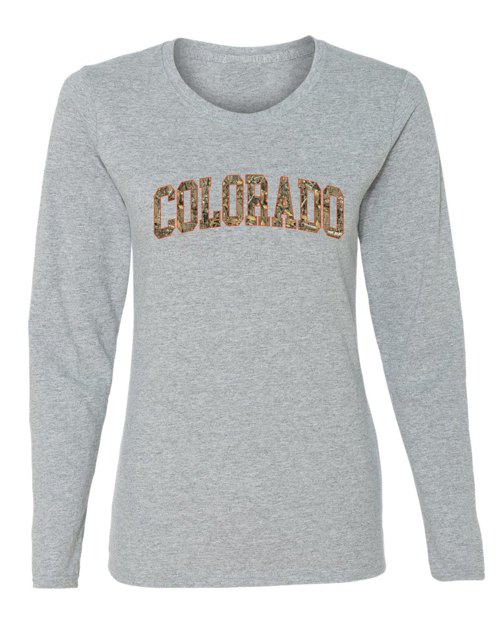 Colorado  Camo Fill Orange Outline Sweater, Womens Graphic Long Sleeve T-Shirt