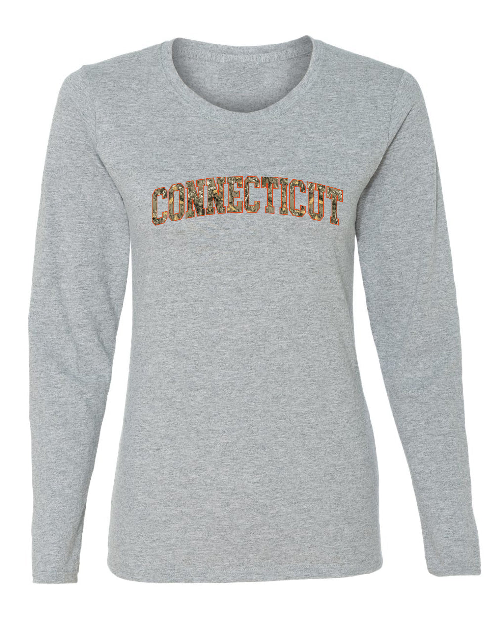Connecticut  Camo Fill Orange Outline Sweater, Womens Graphic Long Sleeve T-Shirt