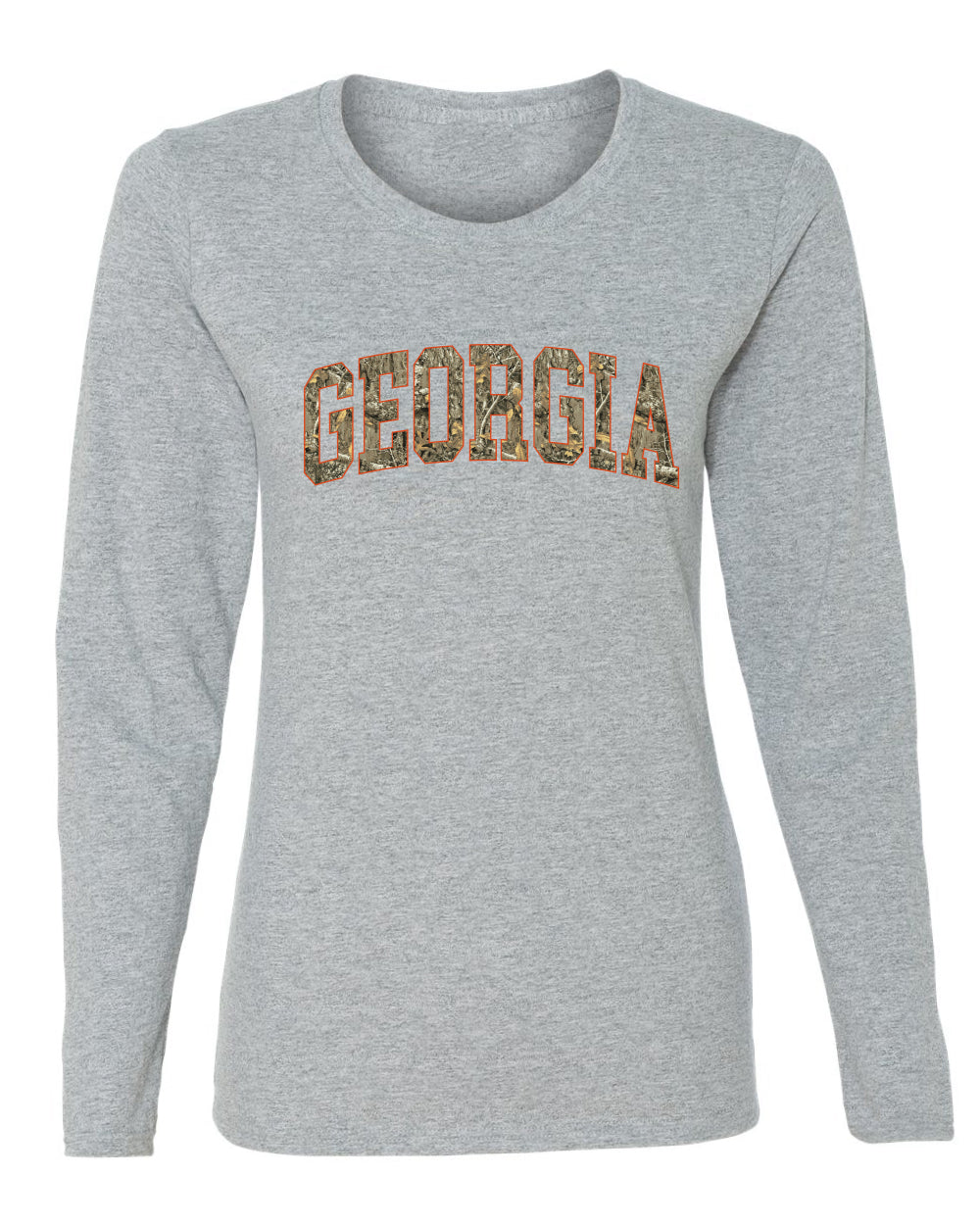 Georgia  Camo Fill Orange Outline Sweater, Womens Graphic Long Sleeve T-Shirt
