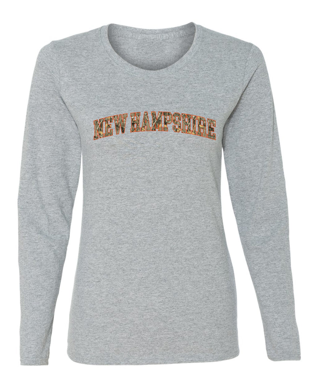 New Hampshire  Camo Fill Orange Outline Sweater, Womens Graphic Long Sleeve T-Shirt