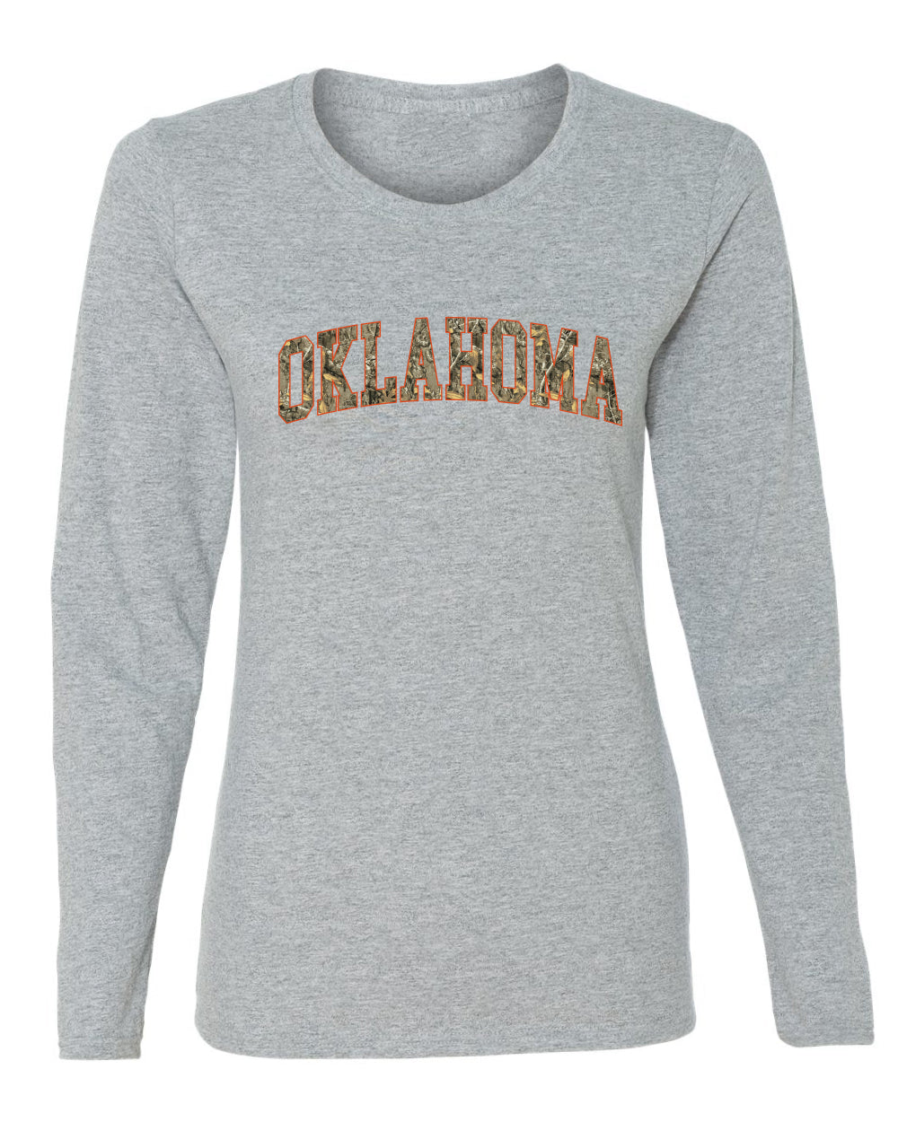 Oklahoma  Camo Fill Orange Outline Sweater, Womens Graphic Long Sleeve T-Shirt
