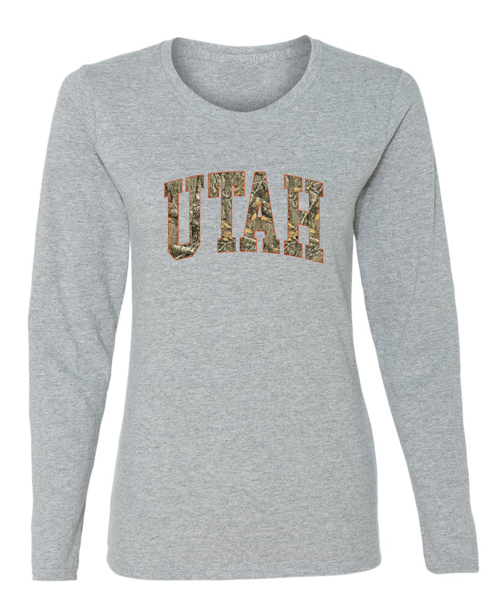 Utah  Camo Fill Orange Outline Sweater, Womens Graphic Long Sleeve T-Shirt