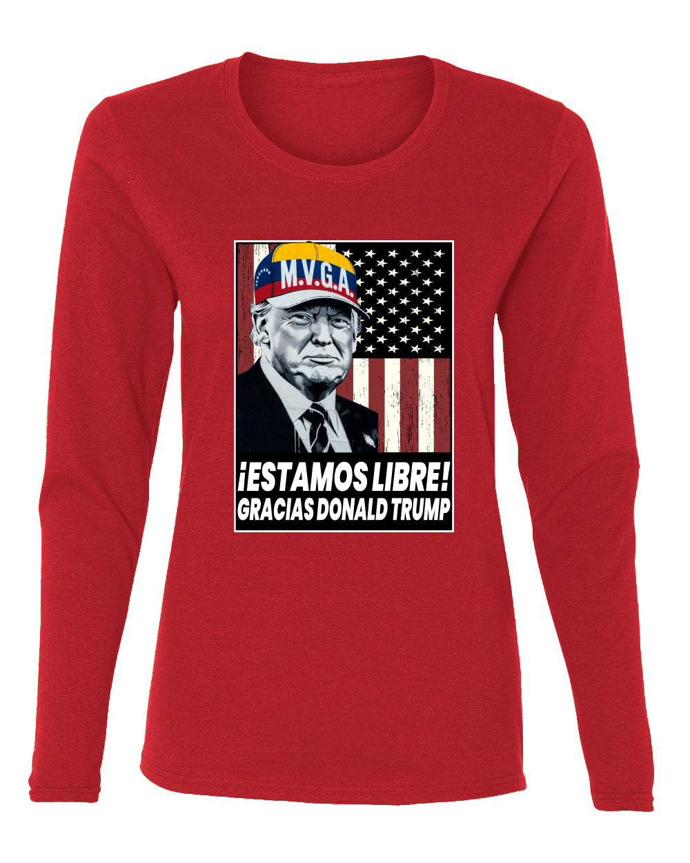 Estamos Libre, Gracias Donald Trump Make Venezuela Great Again Sweater, Womens Graphic Long Sleeve T-Shirt