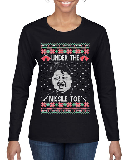 Under The Missle Toe Ugly Christmas Sweater Womens Graphic Long Sleeve T-Shirt