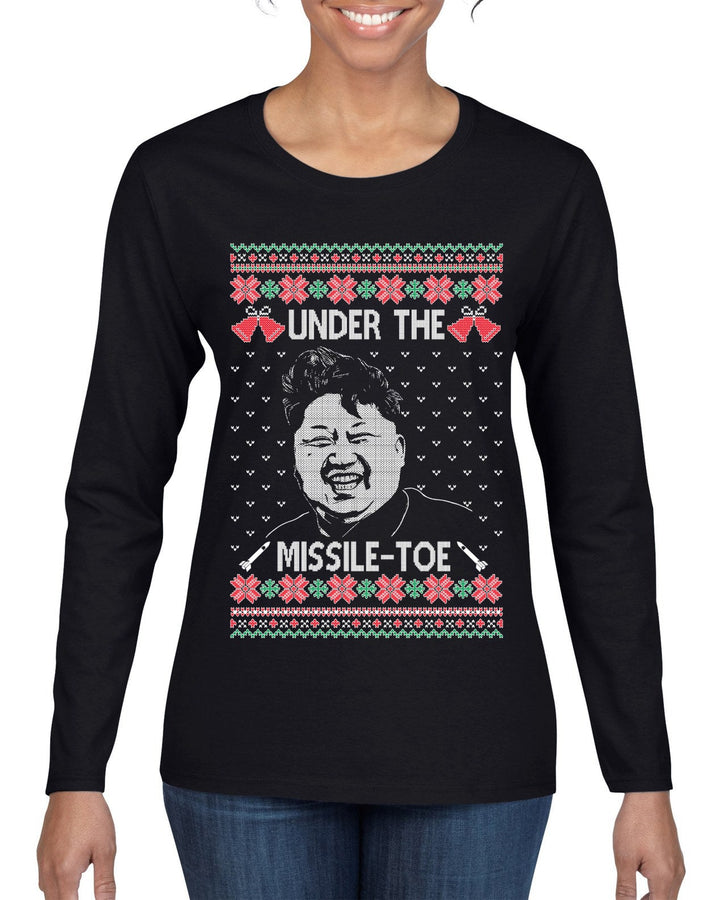 Under The Missle Toe Ugly Christmas Sweater Womens Graphic Long Sleeve T-Shirt