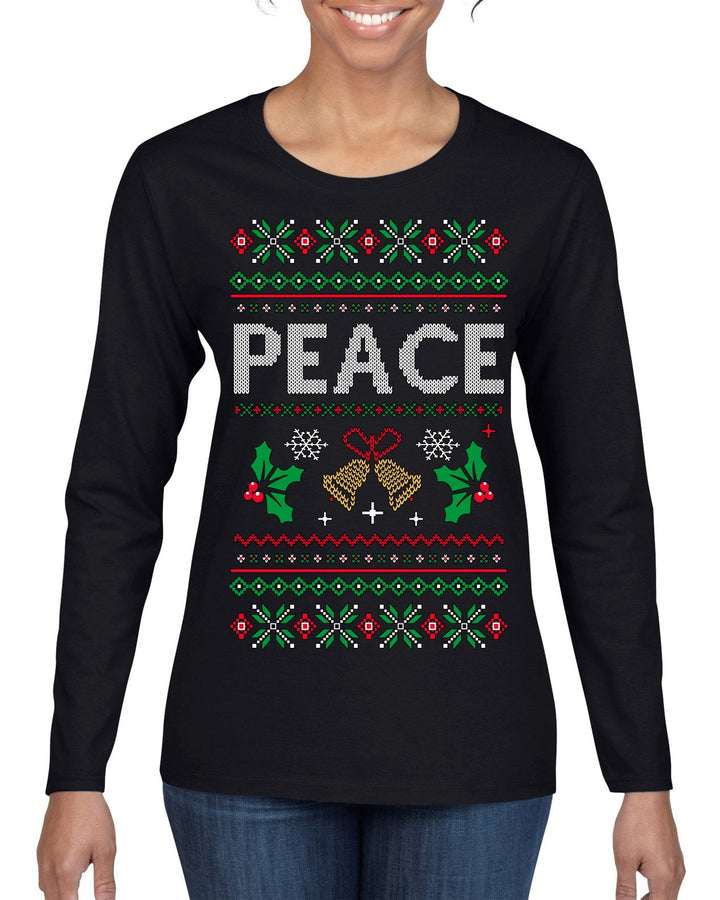 Peace Ugly Christmas Sweater Womens Graphic Long Sleeve T-Shirt