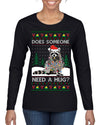 Does Someone Need a Hug? Cute Raccoon Ugly Christmas Sweater Womens Graphic Long Sleeve T-Shirt