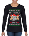 Better Not Pout, Cute Sad Santa Cats | Funny Ugly Christmas Sweater Womens Graphic Long Sleeve T-Shirt