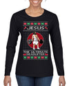 Jesus the Ultimate Deadlifter Funny Ugly Christmas Sweater Womens Graphic Long Sleeve T-Shirt