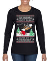 Grandma Got Run Over by a Reindeer, Funny Animated Design Rein Deer Kids TV Song Movie Ugly Christmas Sweater Womens Graphic Long Sleeve T-Shirt