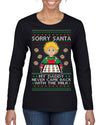 Sorry Santa Dad Never Came Back With Milk, Funny Viral Daddy Left Sad Kid Meme Ugly Christmas Sweater Womens Graphic Long Sleeve T-Shirt
